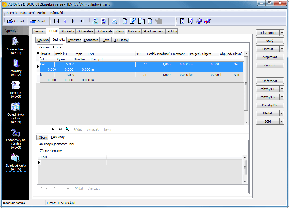 Různé typy řádků